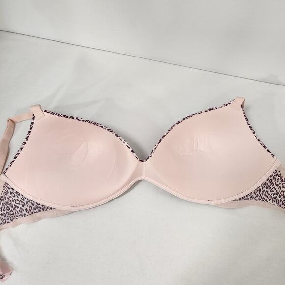 Victoria's Secret Padded No Wire Bra Size 34DDD Pink Leopard Print Push Up Sexy - Picture 6 of 15